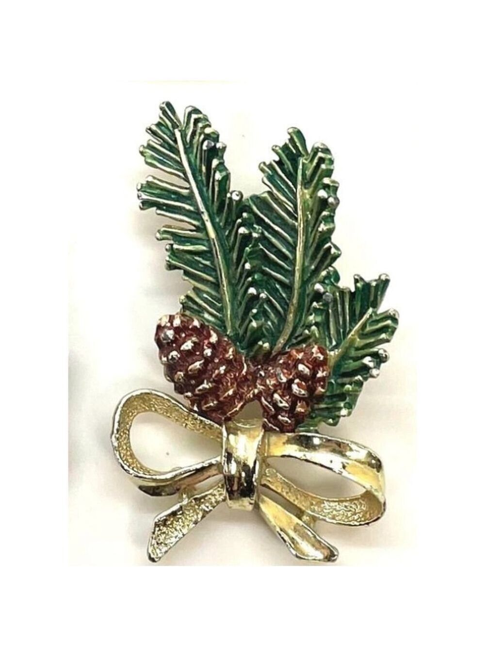 Gerry's Pinecone Evergreen Christmas Brooch Gold Tone Enamel Holiday Pin 2186